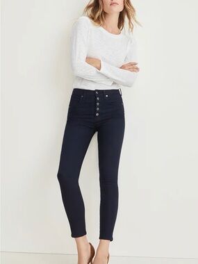 Veronica Beard High-Rise Button-Front Skinny Jeans in Dark Navy Size 27